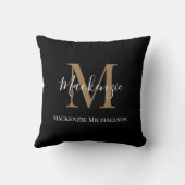 黒エレガント金ゴールドモノグパーソナライズされたラム名 クッション (裏面)
