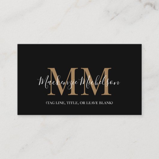 黒エレガント金ゴールドモノグパーソナライズされたラム名 名刺 (正面)