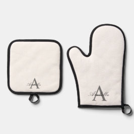 黒エレガント金ゴールドモノグパーソナライズされたラム名 鍋つかみ&鍋敷きセット