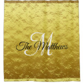 黒エレガント金ゴールドモノグラムの名 シャワーカーテン (正面)