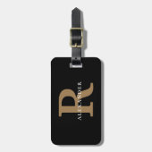 黒エレガント金ゴールドモノグラムはっきりしたタイポグラフィ名 ラゲッジタグ (正面縦)