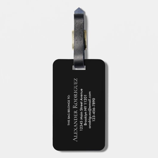 黒エレガント金ゴールドモノグラムはっきりしたタイポグラフィ名 ラゲッジタグ (裏面縦)