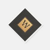 黒エレガント金ゴールドモノグラムイニシャルスクリプスタイリッシュト スタンダードカクテルナプキン (角)