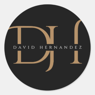 黒エレガント金ゴールドモノグラムイニシャルモダンカスタム ラウンドシール