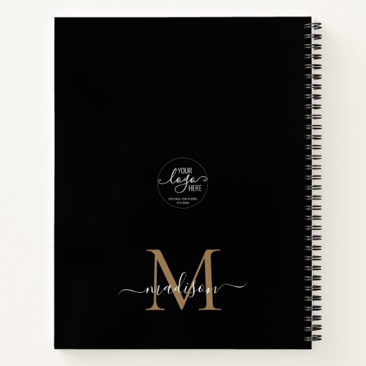 黒エレガント金ゴールドモノグラムイニシャルロゴ名 ノートブック (裏面)