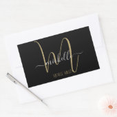 黒エレガント金ゴールドモノグラムイニシャル事業名 長方形シール (封筒)