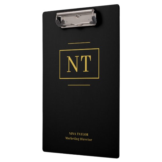 黒エレガント金ゴールドモノグラムオフィスアクセサリ クリップボード (左)