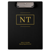 黒エレガント金ゴールドモノグラムオフィスアクセサリ クリップボード (正面)