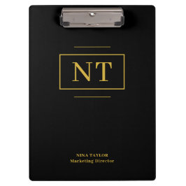 黒エレガント金ゴールドモノグラムオフィスアクセサリ クリップボード