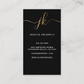 黒エレガント金ゴールドモノグラムスクリプトイニシャル写真 名刺 (裏面)