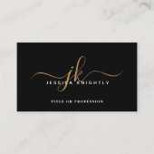 黒エレガント金ゴールドモノグラムスクリプトイニシャル 名刺 (正面)