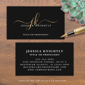 黒エレガント金ゴールドモノグラムスクリプトイニシャル 名刺