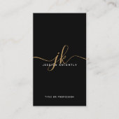 黒エレガント金ゴールドモノグラムスクリプトイニシャル 名刺 (正面)