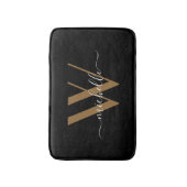 黒エレガント金ゴールドモノグラムスクリプト名イニシャル バスマット (正面縦)