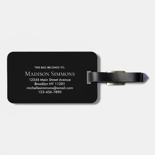 黒エレガント金ゴールドモノグラムスクリプト名スタイリッシュLu ラゲッジタグ (裏面横)