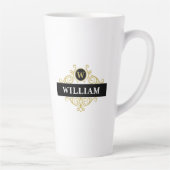 黒エレガント金ゴールドモノグラム名イニシャル カフェラテマグ (右)