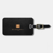 黒エレガント金ゴールドモノグラム名スクリプカスタムト ラゲッジタグ (正面横)
