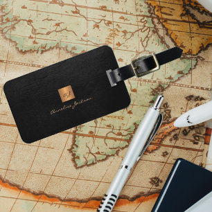 黒エレガント金ゴールドモノグラム名スクリプカスタムト ラゲッジタグ