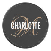 黒エレガント金ゴールドモノグラム名ホッケーパック アイスホッケーパック (正面)