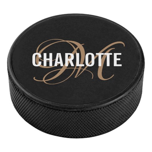 黒エレガント金ゴールドモノグラム名ホッケーパック アイスホッケーパック (3/4)