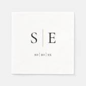 黒エレガント金ゴールドモノグラム日付ミニマル主義者 スタンダードカクテルナプキン (正面)