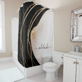 黒エレガント金ゴールドモノグラム署名スクリプト名 シャワーカーテン
