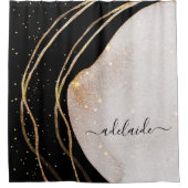 黒エレガント金ゴールドモノグラム署名スクリプト名 シャワーカーテン (正面)