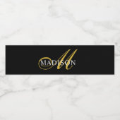 黒エレガント金ゴールドモノグラム花序文字 ペットボトルラベル (シングルラベル)