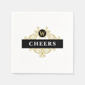 黒エレガント金ゴールドモノグラム スタンダードカクテルナプキン (正面)