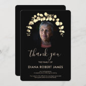 黒エレガント金ゴールドユーカリ写真悔やみや弔慰 サンキューカード (正面/裏面)