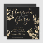 黒エレガント金ゴールドユーカリ葉スは日付を保存 マグネット招待状 (正面/裏面)