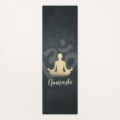 黒エレガント金ゴールドヨガ瞑想ポーズオムシンボル ヨガマット (正面)