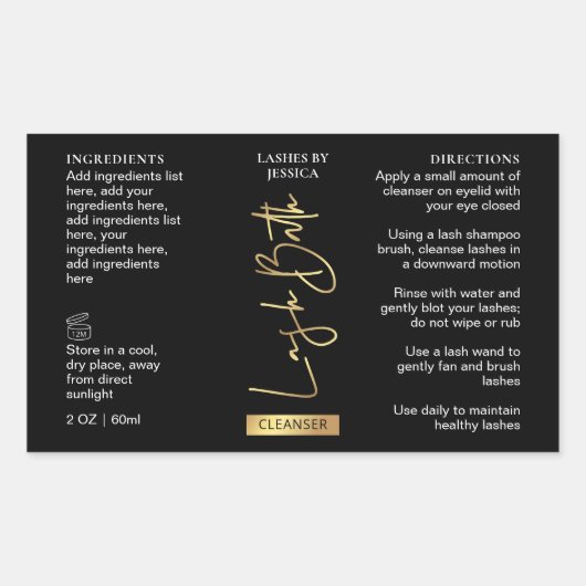 黒エレガント金ゴールドラッシュバスクリーナーザフォームボトル 長方形シール (正面)