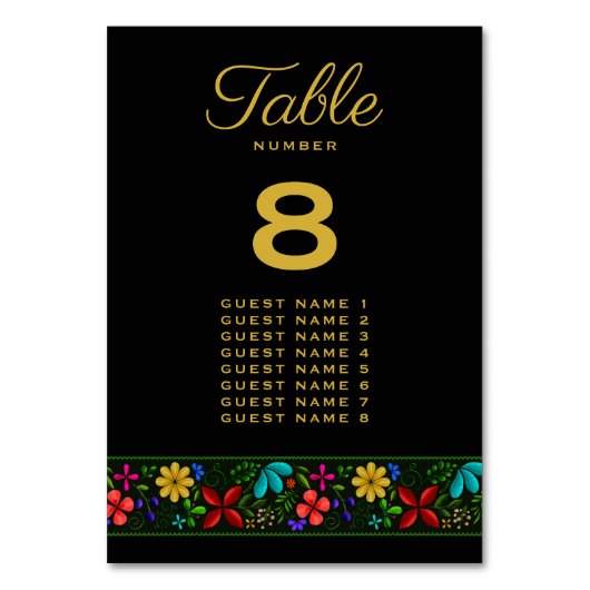 黒エレガント金ゴールドラテンアメリカフローラ結婚ズ テーブルナンバー (裏面)