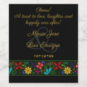 黒エレガント金ゴールドラテンアメリカフローラ結婚ズ ワインラベル (シングルラベル)