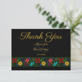 黒エレガント金ゴールドラテンフォーク結婚フローラ サンキューカード (スタンド正面)