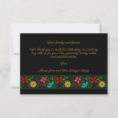 黒エレガント金ゴールドラテンフォーク結婚フローラ サンキューカード (裏面)