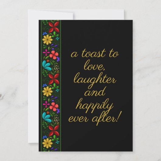 黒エレガント金ゴールドラテンフォーク結婚フローラ 招待状 (裏面)