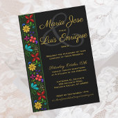 黒エレガント金ゴールドラテンフォーク結婚フローラ 招待状