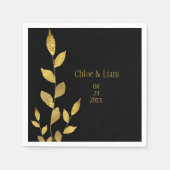 黒エレガント金ゴールドリーフモダンシック結婚ズ スタンダードカクテルナプキン (正面)