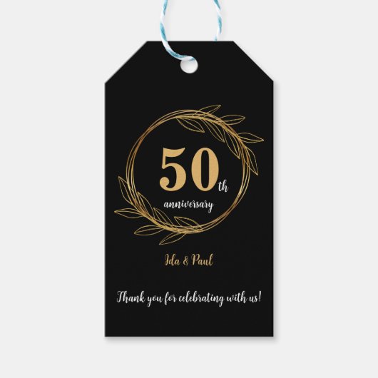 黒エレガント金ゴールドリーフ50結婚周年 ギフトタグ (正面)