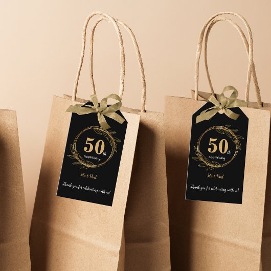 黒エレガント金ゴールドリーフ50結婚周年 ギフトタグ