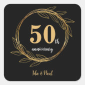 黒エレガント金ゴールドリーフ50結婚周年 スクエアシール (正面)