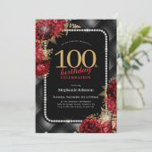 黒エレガント金ゴールドレッドフローラ100th誕生日パーティー 招待状 (スタンド正面)