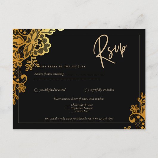 黒エレガント金ゴールドレモダンース ポストカード (正面)