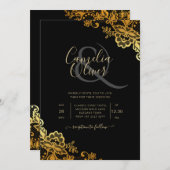 黒エレガント金ゴールドレモダンース 招待状 (正面/裏面)