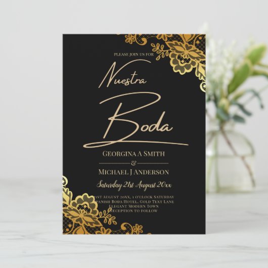 黒エレガント金ゴールドレモダンース 招待状 (スタンド正面)