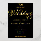 黒エレガント金ゴールドロマン結婚ク書 箔招待状 (正面)