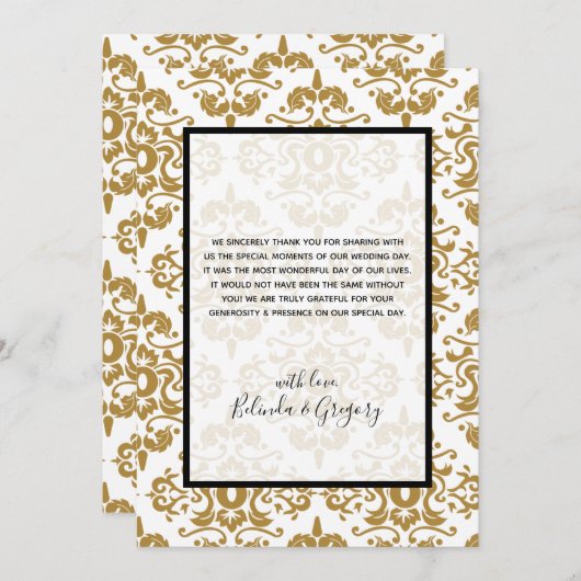 黒エレガント金ゴールドヴィンテージウェディングサンキューカード サンキューカード (正面/裏面)