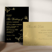 黒エレガント金ゴールドヴィンテージ結婚アンティーク 招待状